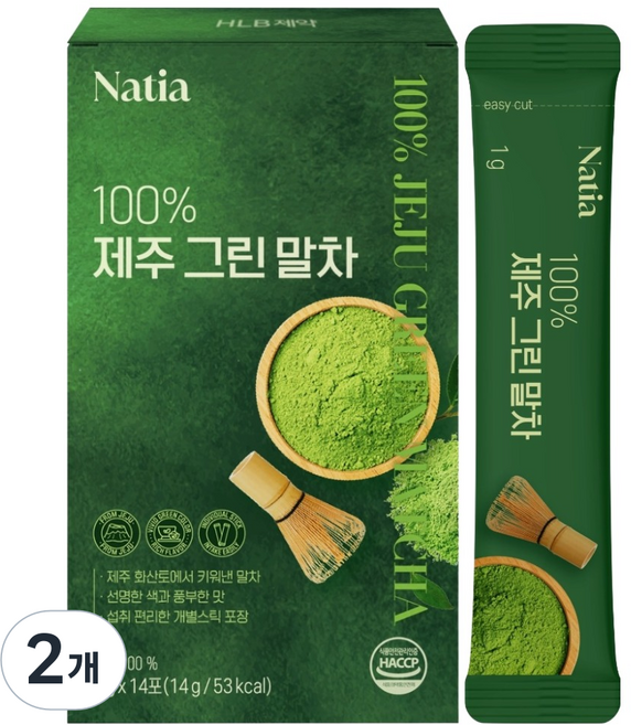 나티아 100% 제주 그린 말차, 2개, 1g, 14개입