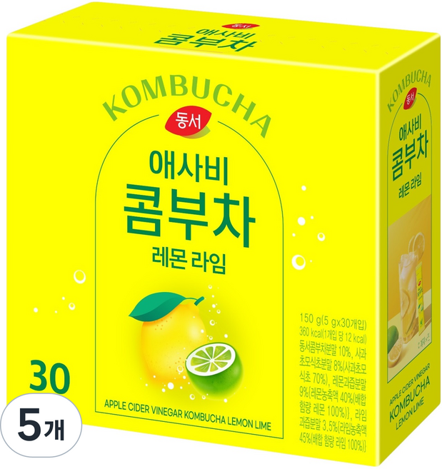 DONGSUH 東西食品 蘋果醋康普茶 檸檬萊姆, 30入, 5g, 5個