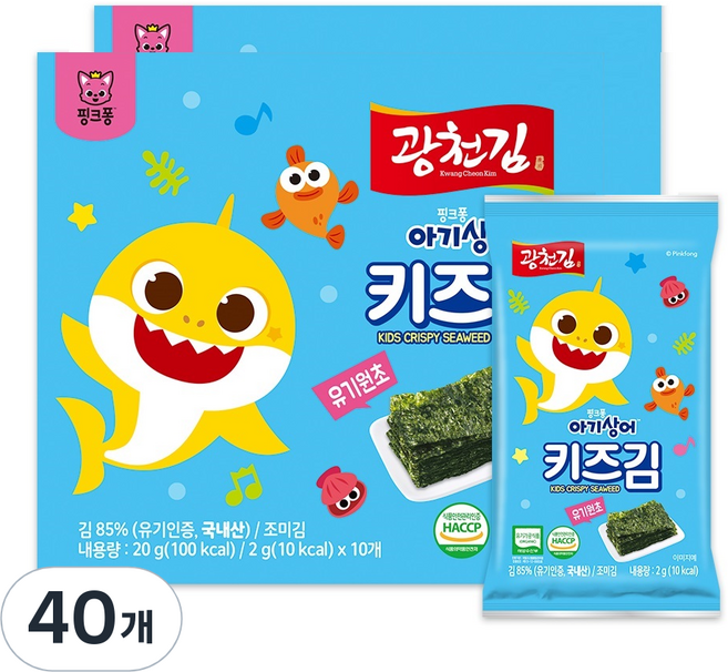 광천김 핑크퐁 아기상어 유기원초 키즈김, 김, 20g, 4개