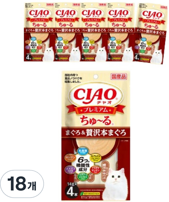 챠오츄르 고양이 프리미엄 짜먹는 간식 4p, 혼합맛(참치/제이타크 혼마구로), 56g, 18개