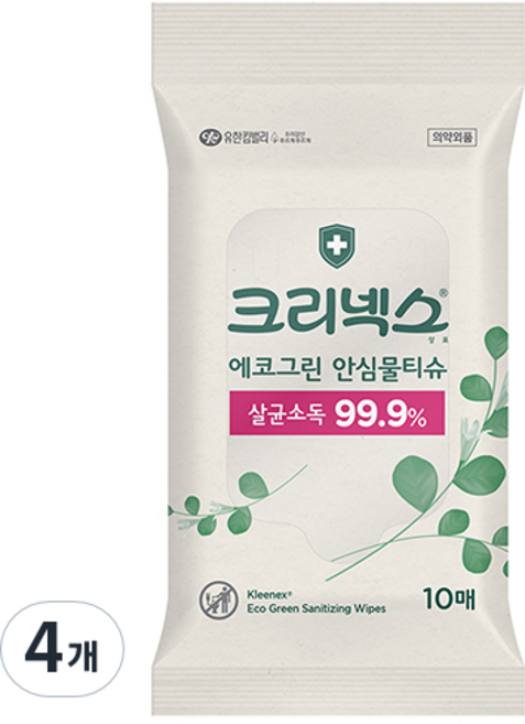 크리넥스 에코그린 안심물티슈, 50g, 10매입, 4개