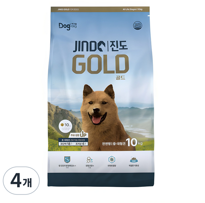 도그랑 전연령 강아지 진도 골드 건식사료, 곡물, 10kg, 4개
