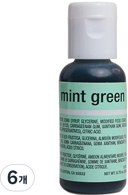 셰프마스터 리쿠아젤 식용색소 민트 그린, 20g, 6개