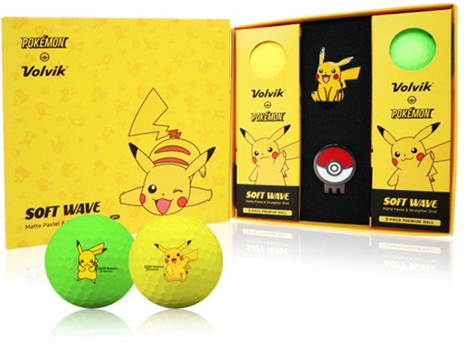 볼빅 포켓몬스터 비비드 소프트 웨이브 골프공 3피스 2종 + 볼마커, 옐로우 + 그린, 6개입, 1개
