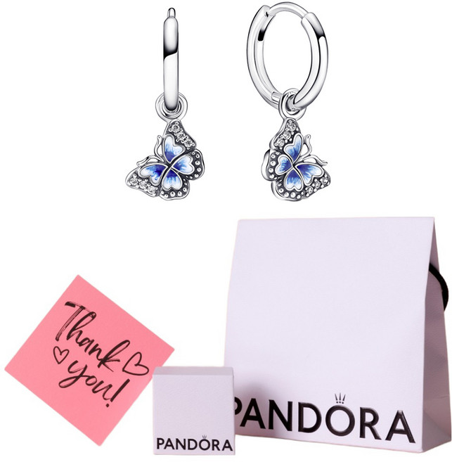 PANDORA 潘多拉 藍色蝴蝶圈式耳環 290778C01