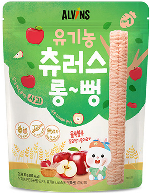 엘빈즈 유아용 츄러스 롱뻥 STEP1, 사과맛, 30g, 1세트