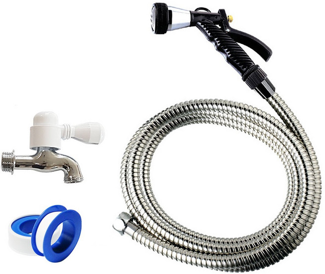 베란다 호스 5m + 커플링 원스톱 가로 수도꼭지 + 테프론 테이프 세트, 1세트