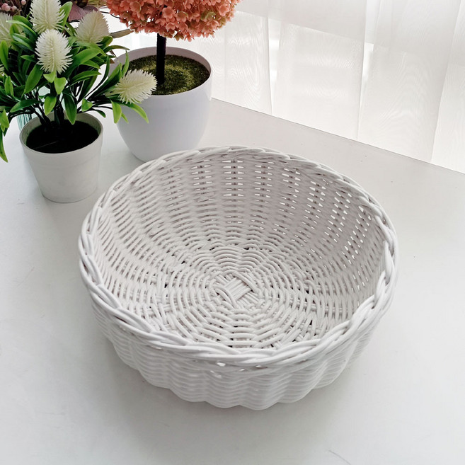 라탄샵 원형 다용도 소품 라탄 바구니 J062W, 화이트, 1개