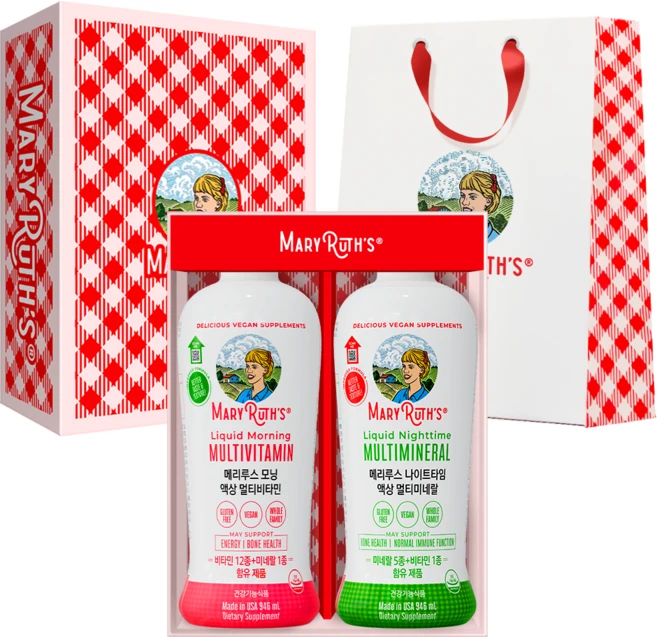 메리루스 모닝 액상 멀티 비타민 946ml + 나이트타임 미네랄 946ml 세트 + 쇼핑백, 1세트 - 쿠팡