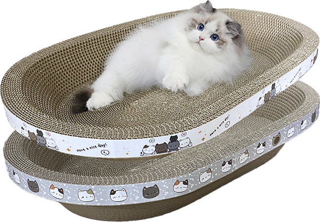 어스캣 고양이 촘촘한 타원형 스크래쳐 2종 세트, 화이트, 그레이, 1개