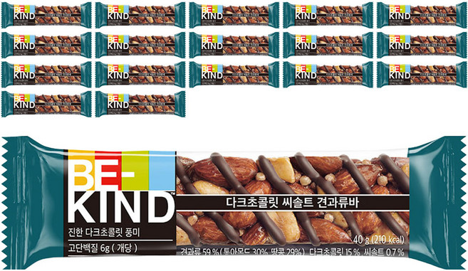 비카인드 다크초콜릿 씨솔트 견과류바, 18개, 40g