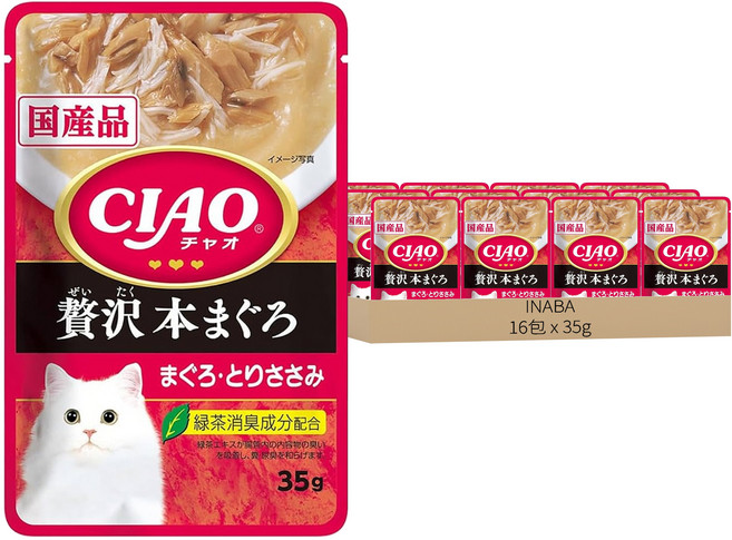 INABA CIAO 啾嚕 巧餐包, 35g, 16包, 奢華鮪魚 + 雞肉