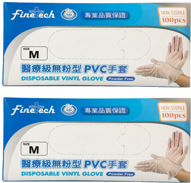 Finetech 釩泰 醫療級無粉型PVC手套 未滅菌 M 100入, 2盒