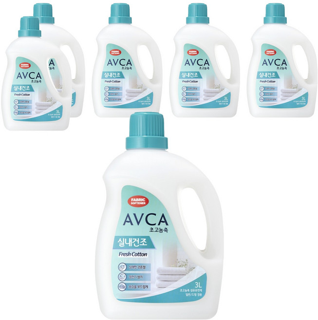 아브카 프로 초고농축 실내건조 섬유유연제 프레쉬코튼향 본품, 6개, 3L