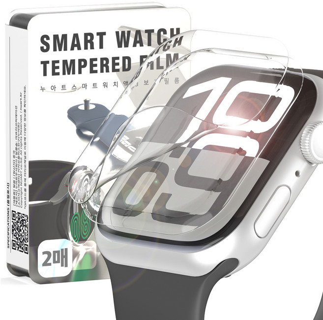 누아트 애플워치 프리미엄 자가복원 EPU 풀커버 액정보호필름 2p, 투명, 1세트