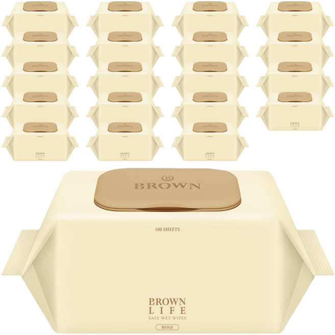 브라운라이프 베이지 도톰한 아기 물티슈 대용량 엠보싱 저자극 캡형, 50g, 100매, 20개