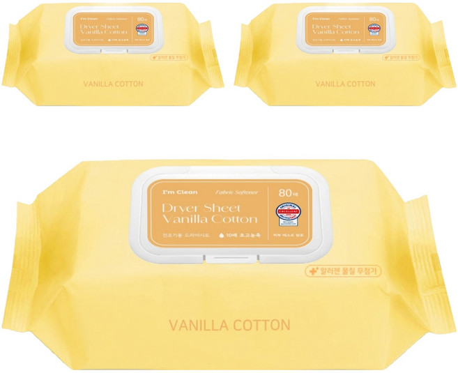 아임클린 건조기 시트 섬유유연제 바닐라코튼향, 80매, 3개