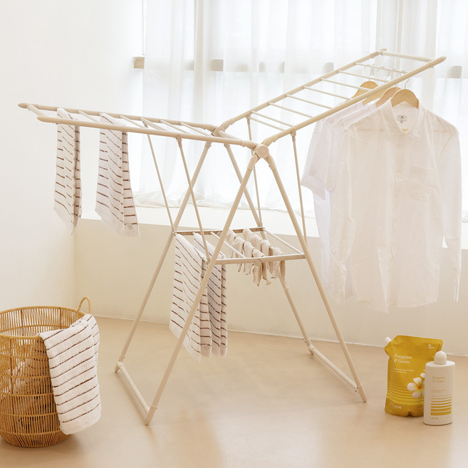 코멧 튼튼한 분체스틸 2단 건조대, 크림