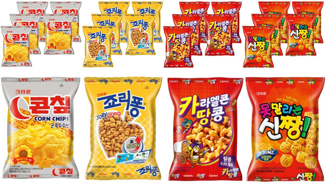 CROWN 皇冠 玉米片 44g x 3包 + 焦糖玉米花生 46g x 3包 + 不倒翁 73g x 3包 + Joripong 香蕉餅 50g x 3包 組合, 639g, 2套