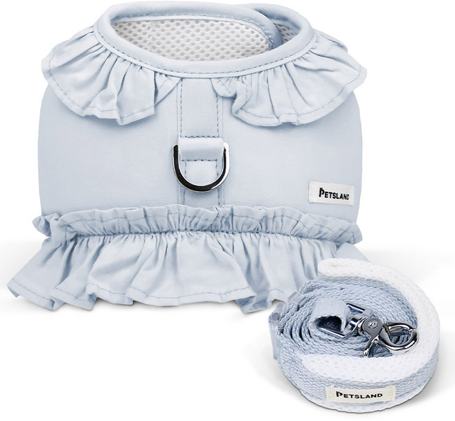 펫츠랜드 루나 프릴 하네스 + 리드줄 세트, 밀키블루, 1개