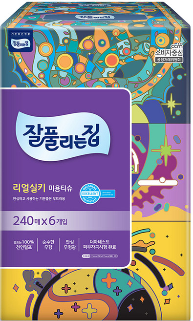 잘풀리는집 천연펄프 미용티슈 2겹, 240매, 6개