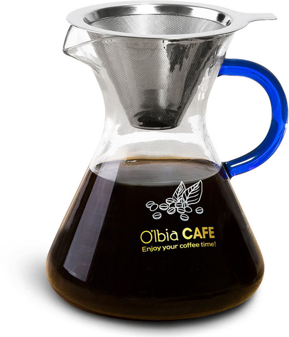 올비아 유리 커피 티 드리퍼, 800ml, 1개, 본체 + 스테인레스 필터