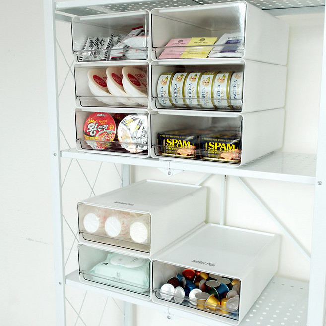 마켓플랜 콤비 다용도 적층 슬라이딩 펜트리 수납함, 투명, 1개