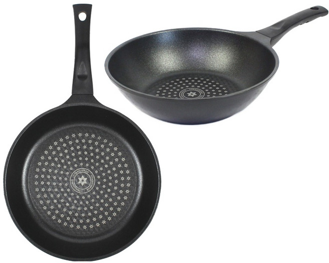 키친아트 뉴 티타늄 코팅 프라이팬 세트 2개, 블랙, 프라이팬 28cm + 궁중팬 24cm, 1세트