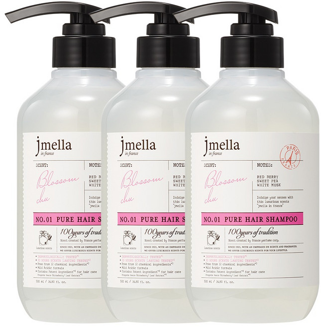 제이멜라 인 프랑스 퓨어 블러썸 츄 헤어 샴푸 베리향, 500ml, 3개