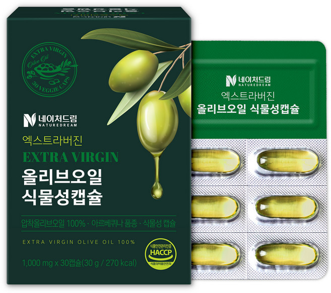 네이처드림 엑스트라버진 올리브오일 식물성캡슐, 30정, 1개