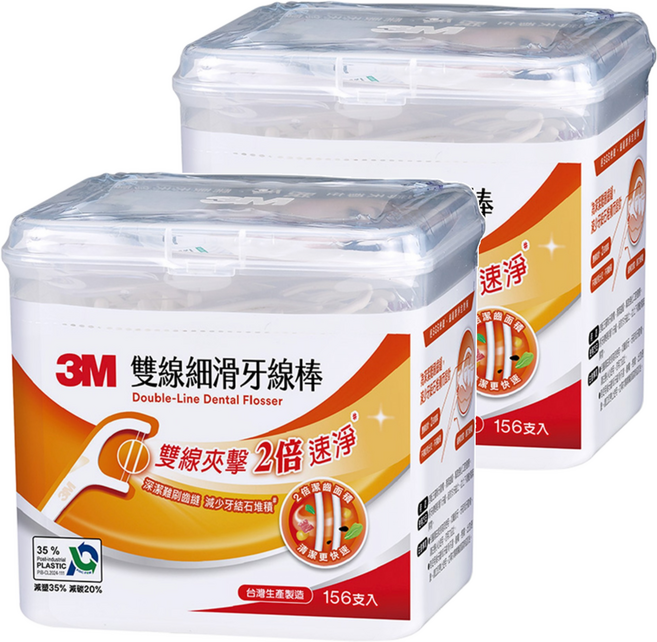 3M 雙線細滑牙線棒 ECO新版, 2盒, 156支, 9.2cm
