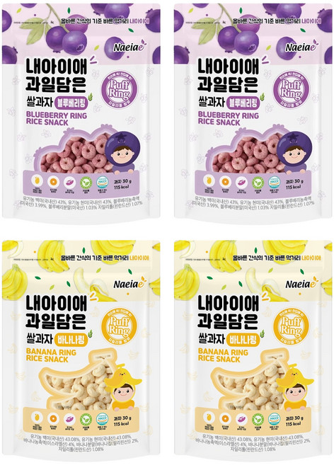 Naeiae 水果米圈圈組, 藍莓口味 + 香蕉口味, 30g, 1組