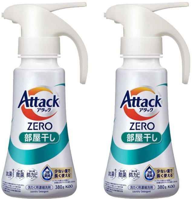 Attack 一匙靈 ZERO 噴槍型濃縮洗衣精 室內晾衣, 380g, 2個