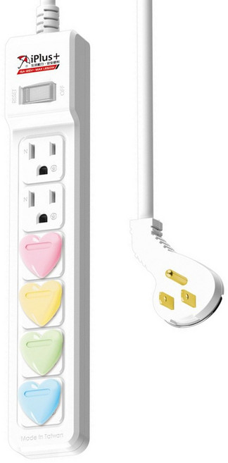 iPlus 保護傘 1切6座扁插延長線 3孔, 1.2m, 白色, 1條