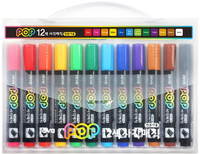 자바펜 POP 사각매직 펜 세트 전문가용, 12색, 1개