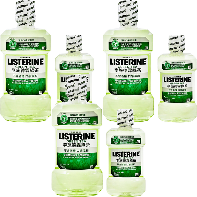 LISTERINE 李施德霖 天然綠茶防蛀護齦漱口水 750ml + 250ml, 1000ml, 3組