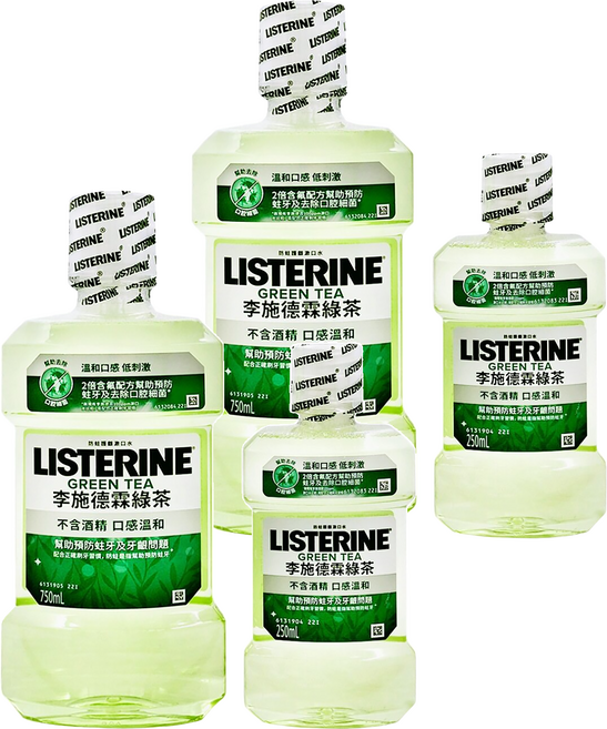 LISTERINE 李施德霖 天然綠茶防蛀護齦漱口水 750ml + 250ml, 1000ml, 2組