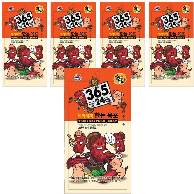 해표 365 24 데리야끼 한돈 육포, 30g, 5개