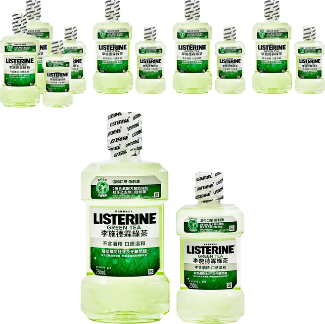 LISTERINE 李施德霖 天然綠茶防蛀護齦漱口水 750ml + 250ml, 1000ml, 6組