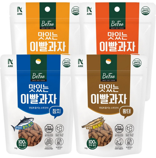 베푸 고양이 맛있는 이빨과자 간식 4종 세트, 치킨, 황태, 치즈, 참치, 1세트