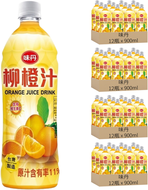 味丹 柳橙汁, 900ml, 48瓶