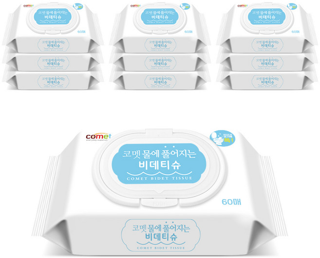 코멧 물에 풀어지는 비데티슈, 65g, 60매, 10개