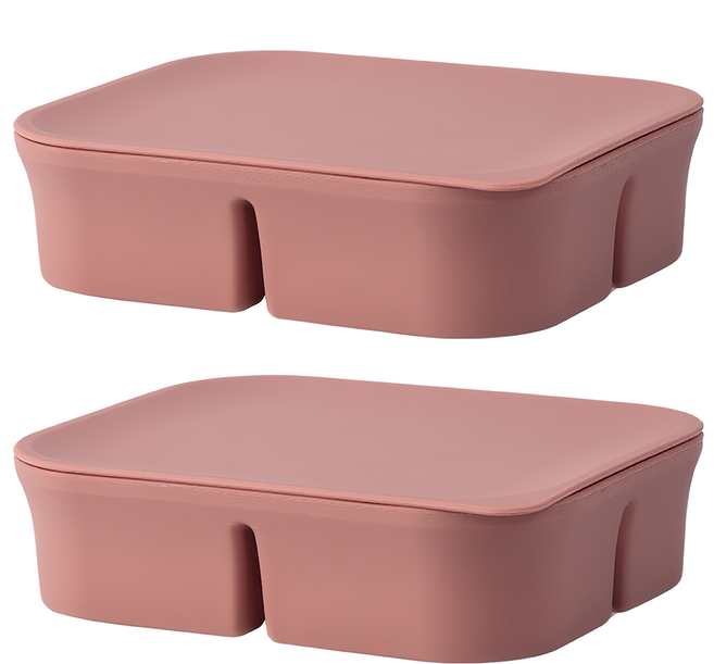 矽膠副食品分裝盒 4格 15x12x4cm 耐熱210度, 粉色, 400ml, 2個