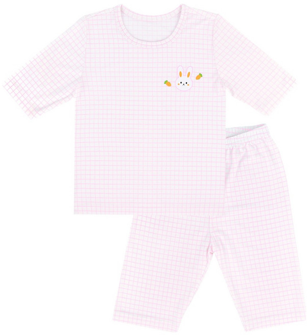 Maykids 女童格紋兔子七分莫代爾上下套裝