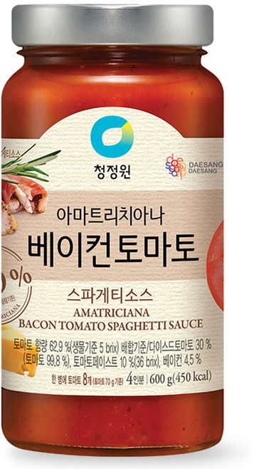 청정원 아마트리치아나 베이컨 토마토 스파게티소스, 600g, 1개