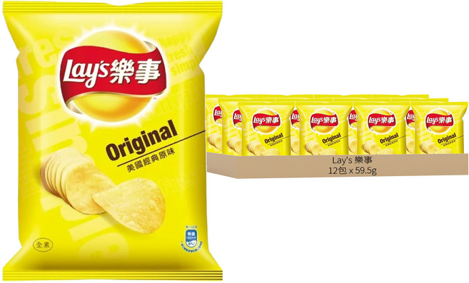 Lay's 樂事 洋芋片 美國經典原味, 59.5g, 12包