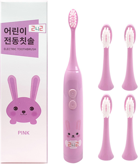 242 어린이 전동칫솔 + 리필용 헤드 4p 세트, ET053_242_PK, 핑크, 1세트