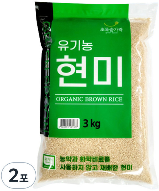 초록숟가락 유기농 현미, 3kg, 2개