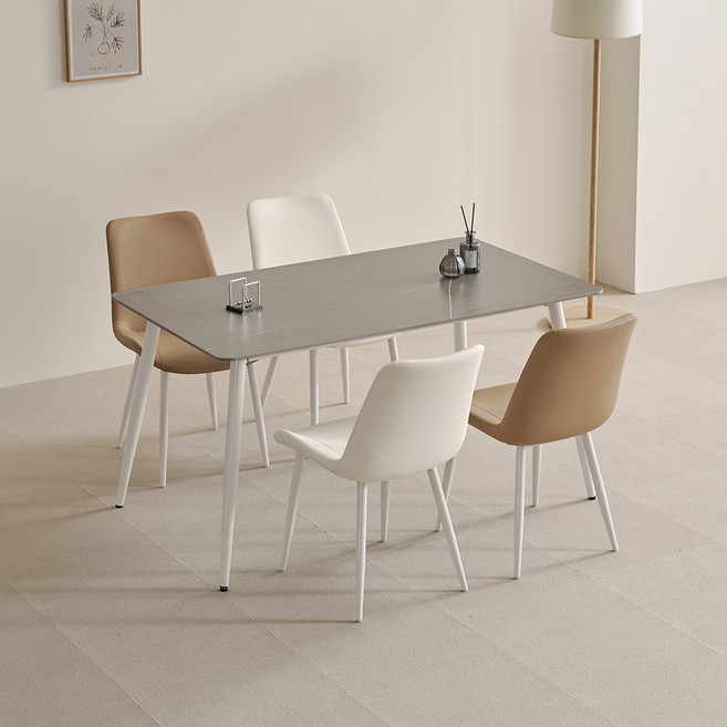 라로퍼니처 비비드 1400 포세린 통 세라믹 식탁 테이블 + 의자 4p 세트 4인용 방문설치, 식탁(그레이), 의자(화이트2P+브라운2P), 일반의자 4