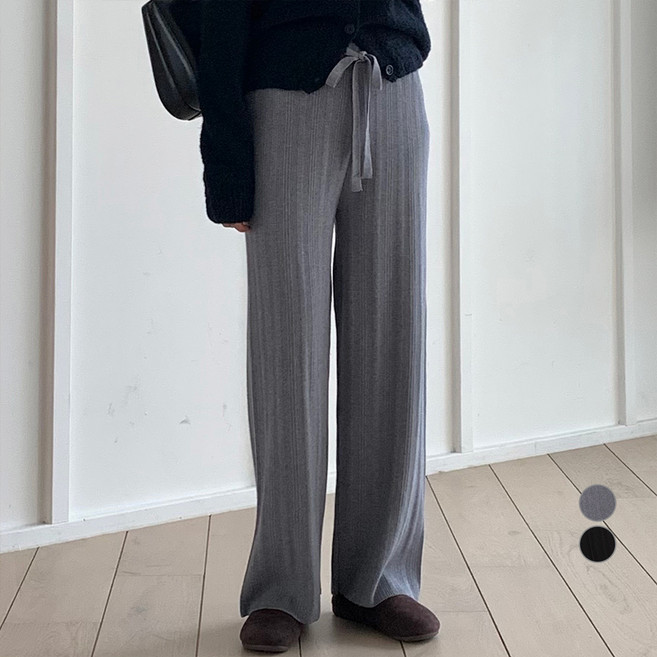 afinar 女款寬版紋理針織鬆緊長褲